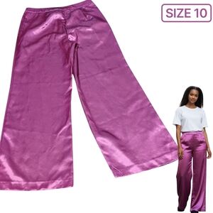 Versona Women's Pants Size 10 Satin Like Style Formal Slacks Wide Leg Pink NWT